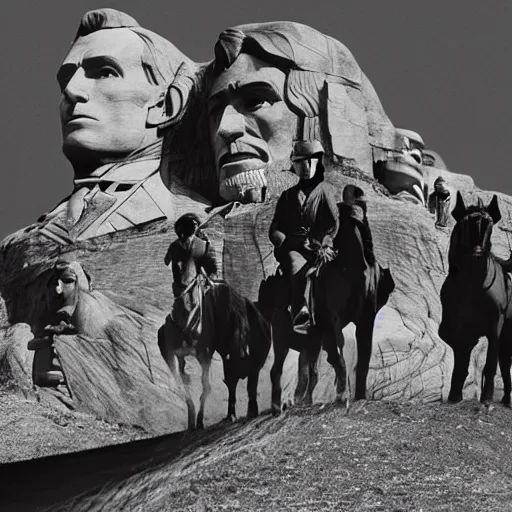 Prompt: an 1 8 0 0 s photo of mateusz morawiecki playing the role of clint eastwood, squinting at high noon, in the style of a clint eastwood movie, the good, the bad and the ugly, vibe, glory days, mount rushmore, justice, american flag, independence, patriotism, black and white, artgerm