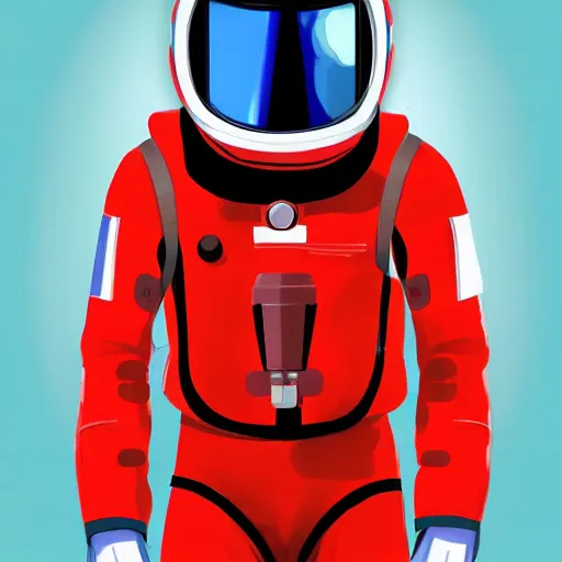 Prompt: a red suit astronaut, red simple jetpack, with a light blue visor, 4 k, digital painting, trending on artstation