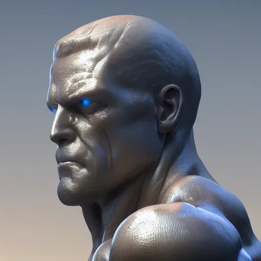 Image similar to portrait of statue muscle, chrome, reflect, 8 k uhd, unreal engine, octane render in the artstyle of finnian macmanus, john park and greg rutkowski