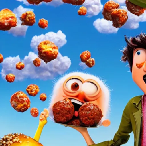 Prompt: cloudy with a chance of meatballs