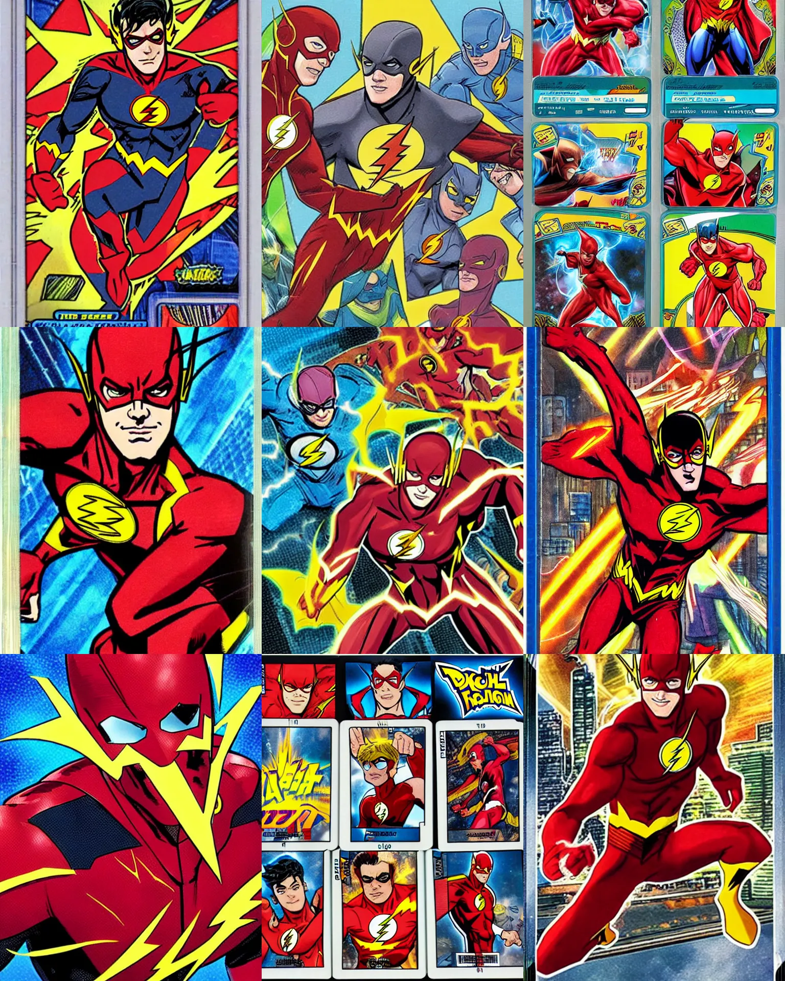 Prompt: a photo of a trading card featuring dc comics'the flash, vibrant superhero comic style art, highly detailed, in the style of pokemon trading card game