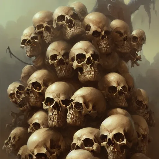 Image similar to a pile of skulls, by justin gerard and greg rutkowski, digital art, realistic painting, dnd, character design, trending on artstation