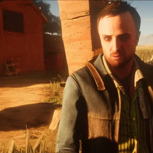 Prompt: Film still of Jesse Pinkman, from Red Dead Redemption 2 (2018 video game)