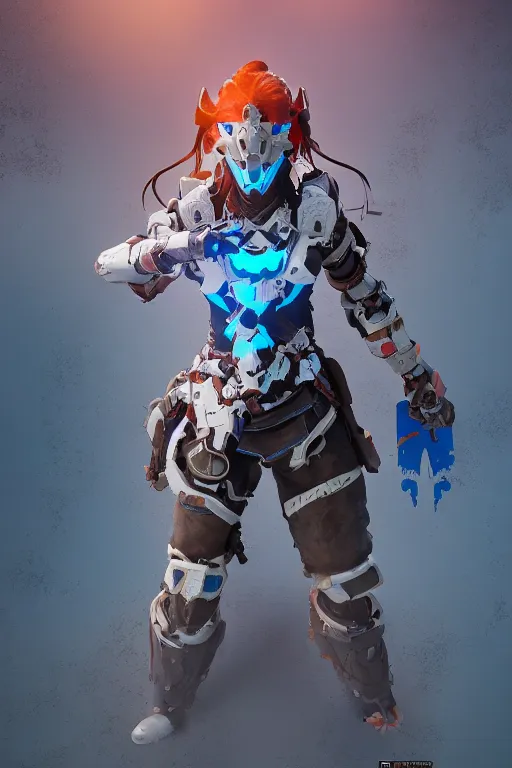 Image similar to combination suit armor aloy horizon forbidden west horizon zero dawn robot ninja mask helmet backpack tribal, aesthetic octane render, 8 k hd resolution, by ilya kuvshinov and cushart krentz and gilleard james radiating a glowing aura cgi rtx 2 0 2 2