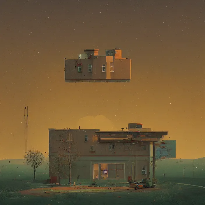 Image similar to a building in a landscape, by simon stalenhag
