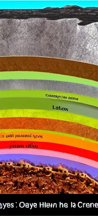 Image similar to layers of the earth's crust, heaven at the top, hell at the bottom, layer of lava, cut - away view