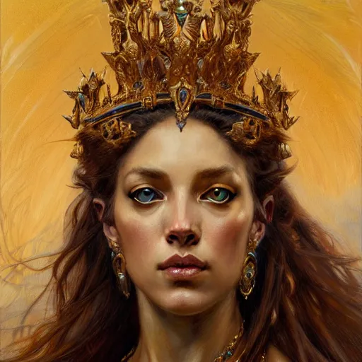 Image similar to highly detailed portrait of a majestic lioness queen in the form of a beautiful woman. d & d. art by eugene delacroix and donato giancola. trending on artstation, intricate details, energetic composition, golden ratio, concept art, illustration, elegant art, global illuminaition