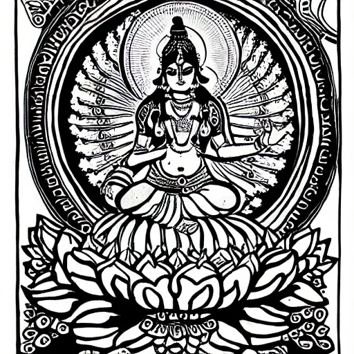 Prompt: Indian goddess lakshmi in a black ink style
