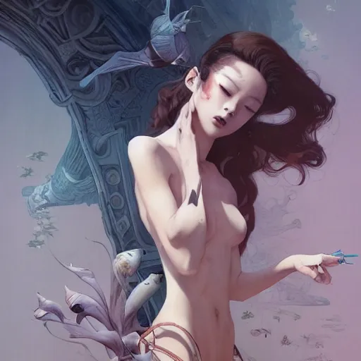 Image similar to lee jin - eun by nicola samuri, m. w. kaluta, peter mohrbacher, rule of thirds, seductive look, beautiful