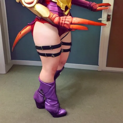 Image similar to league of legends sneaky cosplay photo giant crab princess, award winning thighs