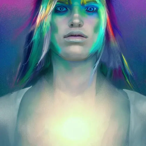 Image similar to rainbow wizard character concept style, by Mateusz Urbanowicz, wizard, 8k character concept art, by WLOP, rainbow magic particles, cinematic lighting, trending on artstation, symmetrical portrait symmetrical, highly detailed CGsociety, hyper