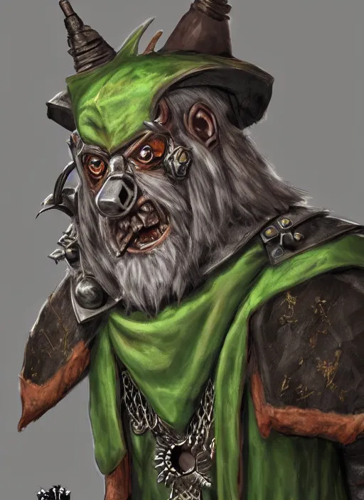 Prompt: a skaven from warhammer with a gray beard, wearing jewelry, tricorne hat, green robe, mean, dark tones, warlock, d & d, digital art, detailed face, highly detailed, trending on artstation, realistic