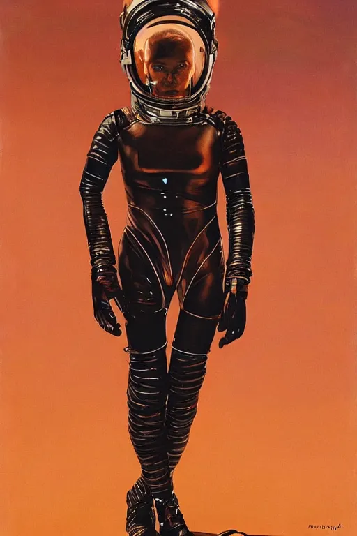 Image similar to upper body portrait of bjork wearing a huge leather spacesuit on Mars by norman rockwell and mandy jurgens and john singer sargent