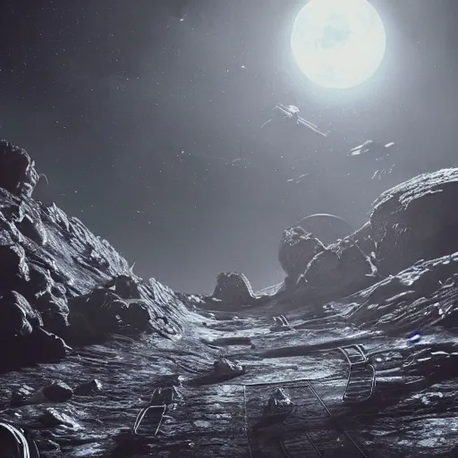 Image similar to alien bases on the moon, dramatic lighting, cinematic, establishing shot, extremly high detail, photorealistic, cinematic lighting, artstation, style by greg rutkowsky