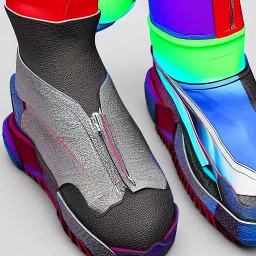 Image similar to photo of futuristic balenciaga and vetements sneakers by felipe pantone and giger and cronenberg, ultra rendered extreme realism and detail, 8 k, pbr, surreal, colorful, direct lighting,