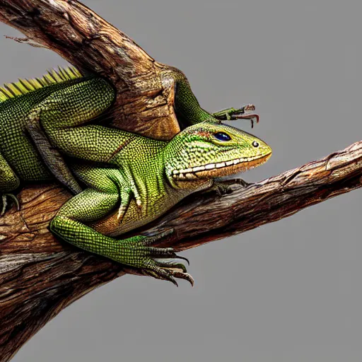 Prompt: lizard resting atop a tree branch, extreme detail, trending on artstation, art by yakovlev - vad