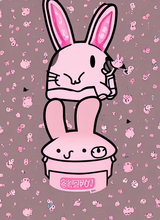 Image similar to realistic detailed semirealism anthropomorphic pink rabbit character wearing a bucket hat. Cute, kawaii, Cooky, bt21, Sanrio inspired. Rabbt_character, rabbit_bunny, 獣, iconic character splash art, Detailed fur, detailed textures, 4K high resolution quality artstyle professional artists WLOP, Aztodio, Taejune Kim, Guweiz, Pixiv, Instagram, Artstation