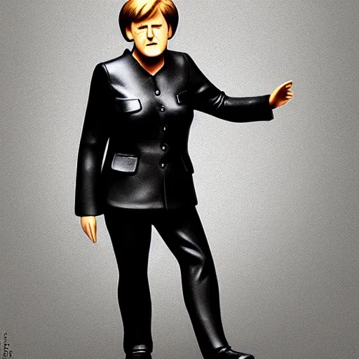 Prompt: detailed angela merkel portrait black leather gantz clothes by shunya yamashita