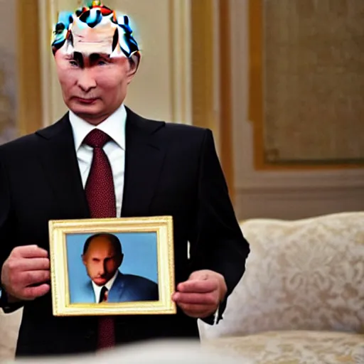 Image similar to putin is holding a picture of putin holding a portrait of putin