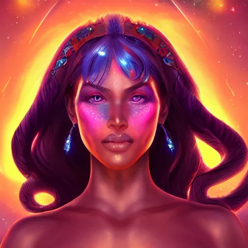 Image similar to highly detailed close up portrait of a celestial girl with a body made of cosmic energy, character art, studio lightning, bright colors, intricate, masterpiece, photorealistic, hiperrealistic, sharp focus, high contrast, Artstation HQ, DeviantArt trending, 4k UHD, Unreal Engine 5