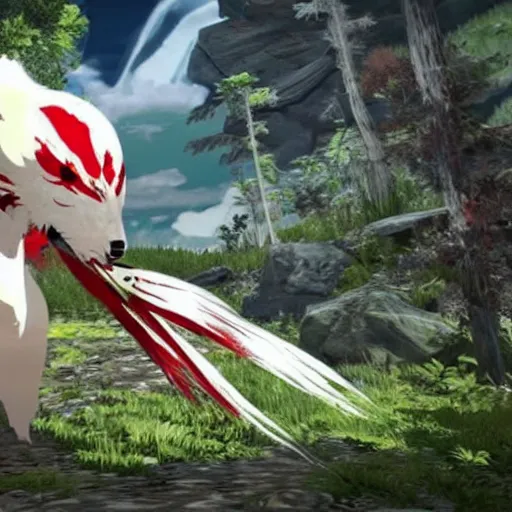 Image similar to « next level graphics ingame okami 2 on playstation 5, nextgen remake, ultra realistic »