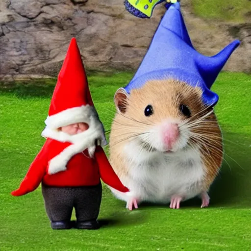 Image similar to a hamster in a gnome costume