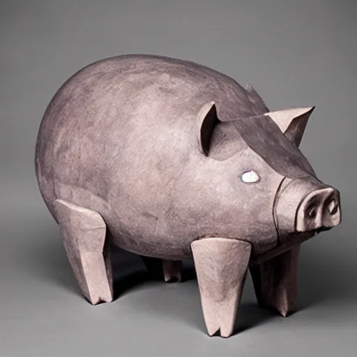 Image similar to “monolithic pig sculpture, mixed materials”