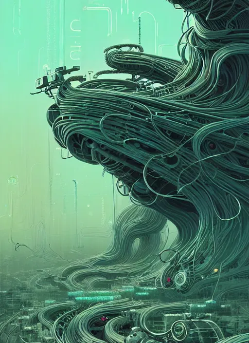 Image similar to highly detailed portrait of a biopunk long curly white hair tribal lady, stray wiring by atey ghailan, james gilleard, by joe fenton, by greg rutkowski, by greg tocchini, by kaethe butcher, 4 k resolution, gradient green, black and white color scheme!!! ( ( irradiated robotic mountain landscape background ) )