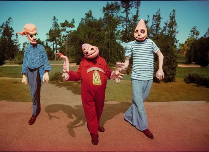 Image similar to dramatic color photo of dadcore occult wizards on vacation at pedroland park by basil wolverton by robert crumb by william eggleston by annie leibovitz, detailed and creepy, fujifilm velvia 5 0, color photography, sigma 2 8 mm