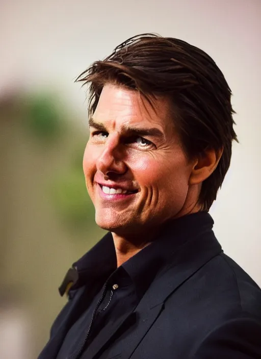 Prompt: a professional photo of tom cruise, not smiling, serious face, f / 1. 4, 9 0 mm