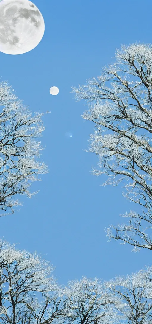 Prompt: a beautiful blue sky with a daytime moon, wallpaper