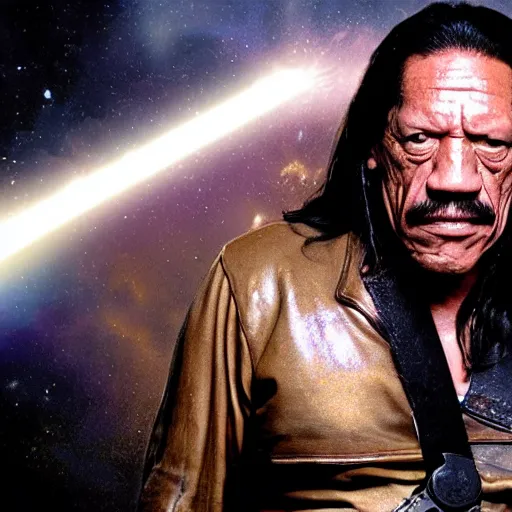 Prompt: Danny Trejo as Machete in Space, ethereal volumetric light, sharp focus