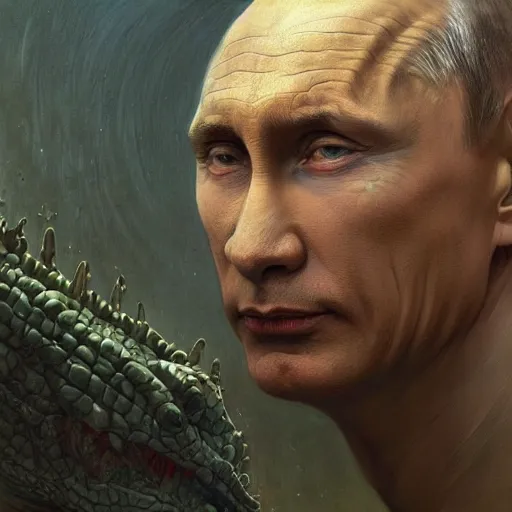 Image similar to vladimir putin, putin is bald prehistoric reptiloid reptile eyes, toothless, horror macabre by donato giancola and greg rutkowski and wayne barlow and zdzisław beksinski, realistic face, digital art