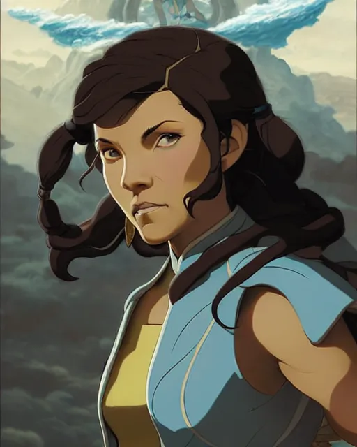 Image similar to avatar korra from the legend of korra, character portrait, portrait, close up, concept art, intricate details, highly detailed by greg rutkowski, michael whelan and gustave dore