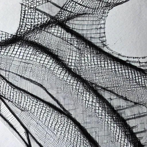 Image similar to a black and white drawing on an old paper showing mesh rips