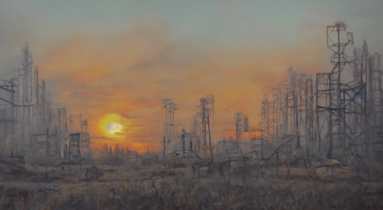 Prompt: a Stunning oil painting of Pripyat,sunset