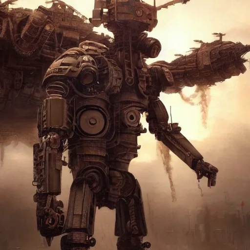 Prompt: a highly detailed epic cinematic concept art CG render digital painting artwork: dieselpunk man morphing into a machine. By Greg Rutkowski, Ilya Kuvshinov, WLOP, Stanley Artgerm Lau, Ruan Jia and Fenghua Zhong, trending on ArtStation, subtle muted cinematic colors, made in Maya, Blender and Photoshop, octane render, excellent composition, cinematic atmosphere, dynamic dramatic cinematic lighting, precise correct anatomy, aesthetic, very inspirational, arthouse
