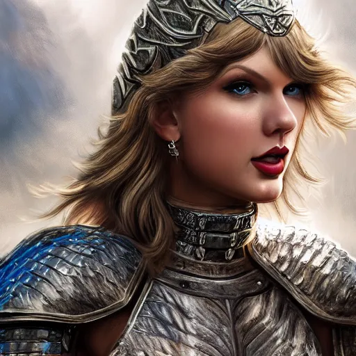 Image similar to the picture of taylor swift in a knight armor, epic fantasy art, mystical, mystic atmosphere, mythology, photo realistic, high detail, ultra realistic, hyper realistic, high definiton, 4 k uhd,