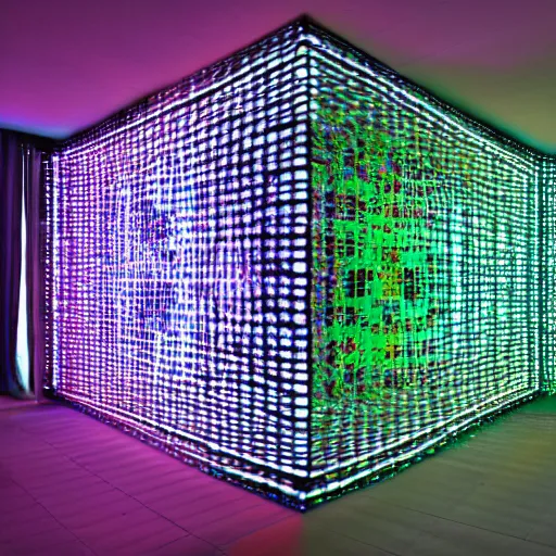 Image similar to a psychedelic fourth dimensional hypercube made of infinity mirrors