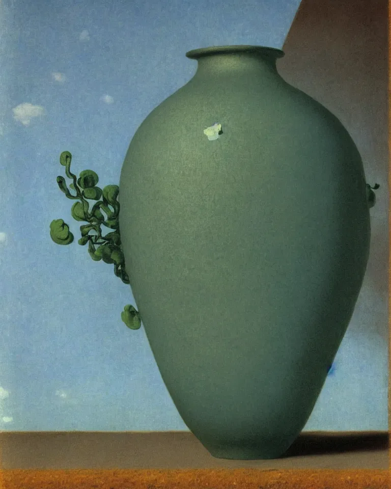 Image similar to achingly beautiful painting of a!! cracked vase!! on baby blue background by rene magritte, monet, and turner. piranesi.