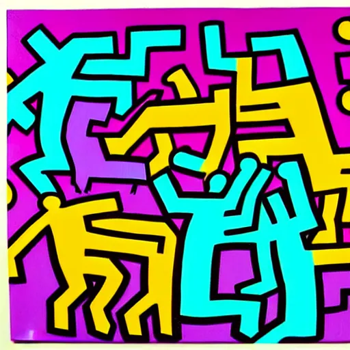 Prompt: abstract acrylic painting, glitch art by Keith Haring