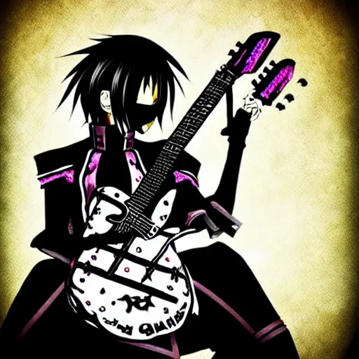 Image similar to in the style of Black Parade anime, girl,dragon, guitar, anime