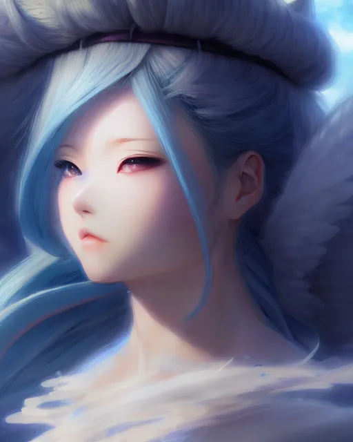 Image similar to character concept art of a an anime cloud goddess | | cute - fine - face, pretty face, realistic shaded perfect face, fine details by stanley artgerm lau, wlop, rossdraws, james jean, andrei riabovitchev, marc simonetti, and sakimichan, tranding on artstation