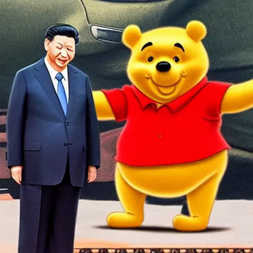 Image similar to drawing of xi jinping with the body of winnie the pooh and the head of xi jinping