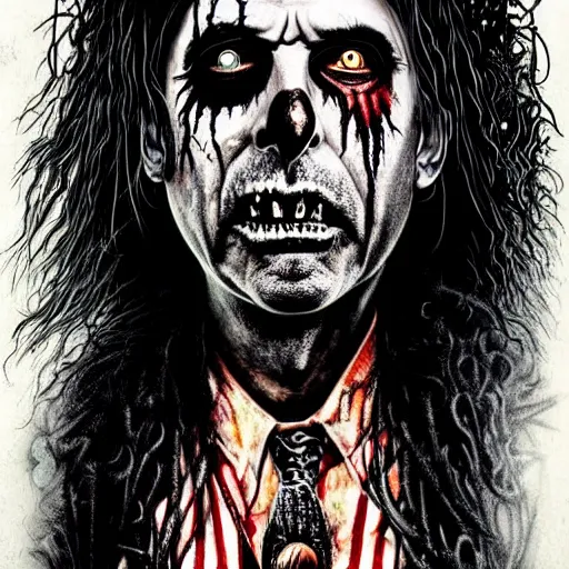 Image similar to graphic illustration, creative design, alice cooper as rob zombie, biopunk, francis bacon, highly detailed, hunter s thompson, concept art