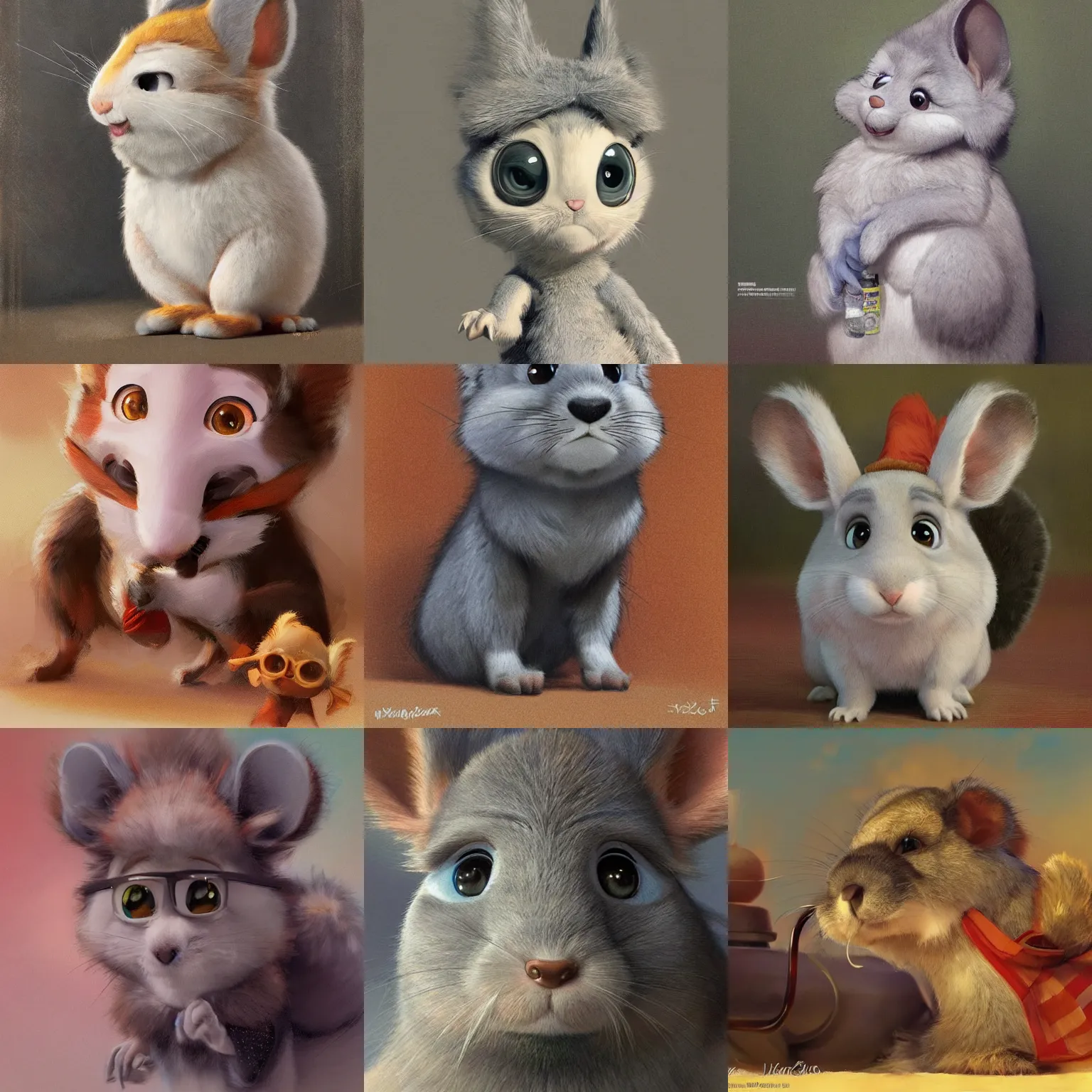 Prompt: promotional art, very very very cute disney pixar chinchilla male character, iconic film character, detailed fur, concept artwork, 3 d render official art, promotional art, by ilya kuvshinov katsuhiro villeneuve, jeremy lipkin and michael garmash and rob rey, disney pixar zootopia