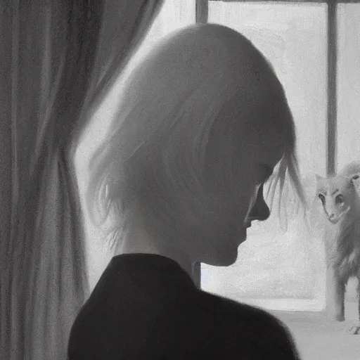 Image similar to ultra realistic medium shot of elle fanning in prey, art by frank frazetta and michael sowa, roger deakin ’ s cinematography, 4 k, ultra realistic, head and shoulders, oil on canvas, highly detailed, epic lighting