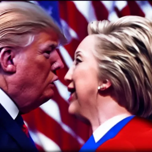 Image similar to donald trump fistfighting hillary clinton, cinematic