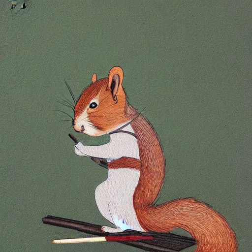 Prompt: a samurai squirrel, by kazuo oga