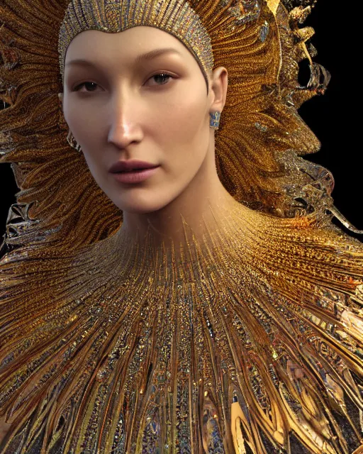 Image similar to a highly detailed metahuman 4 k close up render of an alien goddess bella hadid as alex grey art in iris van herpen dress schiaparelli in diamonds crystals swarovski and jewelry iridescent in style of alphonse mucha gustav klimt trending on artstation made in unreal engine 4